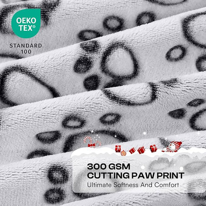 Luciphia Premium Soft Dog Blanket for Small Medium Large Dogs Washable 300GSM Fluffy Warm Fleece Puppy Cat Paw Print Pet Flannel Grey Paw XL(57"x40")