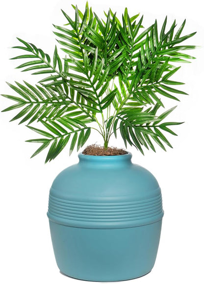 Good Pet Stuff Hidden Litter Box Planter, Decorative Cat Litter Enclosure with Carbon Filter, Artificial Plant, Easy Clean, Indoor Design, Original Round Style, Base Kit, Caribbean Blue