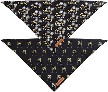 Realeaf New Year Dog Bandanas 2 Pack, Cheers to The New Year Dog Scarf for Boy and Girl, Premium Durable Fabric, Holiday Bandana for Small and Medium Dogs Cats Pets (Small)