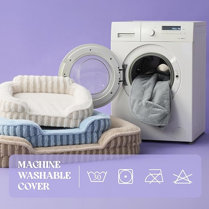 LE SURE Cute Dog Bed for Small Dogs, Orthopedic Waterproof Small Pet Beds with Sides, High Back Non-Slip Bottom and Egg-Crate Foam Puppy Couch Sofa with Washable Removable Cover, Beige