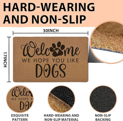 Funny Dog Welcome Door Mats, We Hope You Like Dogs Door Mat for Home Outside Entryway, Outdoor Pet Lover Owner Gift, Artificial Coir Doormat Rugs for Patio Kitchen Decor, 17x30 Inch
