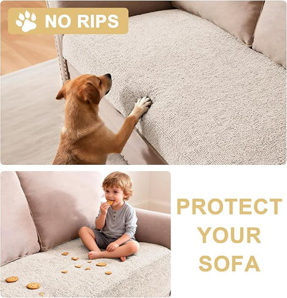 H.VERSAILTEX Non Slip Pet Couch Cover Chenille Dog Bed Protector Thick Soft Sofa Slipcover Pet Friendly Washable Couch Cushion Covers for Pets (68" x 82", Oatmeal)