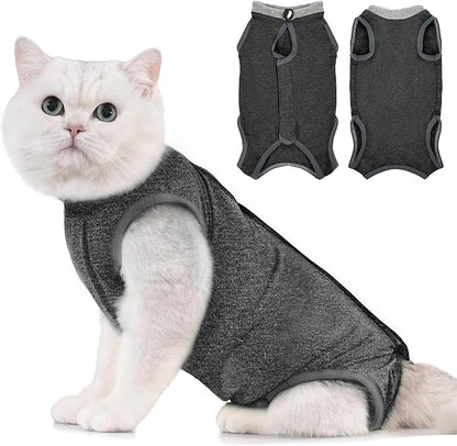 Avont Cat Recovery Suit - Kitten Onesie for Cats After Surgery, Cone of Shame Alternative Surgical Spay Suit for Female Cat, Post-Surgery or Skin Diseases Protection -Darkgrey(L)