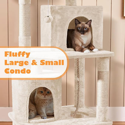 Yaheetech Cat Tower, 70.5in Cat Tree for Indoor Cats, Multi-Level Climbing Tree w/Condo & Plush Perches, Large Cat Play House Scratching Post for Kitten Beige