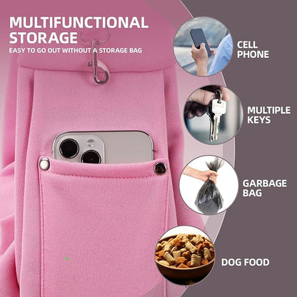 Dog Carrier Sling - Reversible Puppy Carrier Purse with Storage Pocket, Hand-Free Dog Sling Carrier for Carry Small Dogs and Cats, Travel Safety Harness, Dog and Cat Harness (Pink)