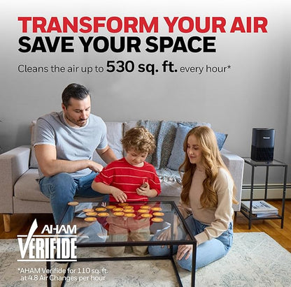 Honeywell Allergen Plus Compact HEPA Small Room Air Purifiers for Home, Up to 530 Ft² Coverage, 3-in-1 Filter, Pet Dander, Smoke & Odor Reducer Air Quality Sensor with Auto Mode, Black, HPA125B
