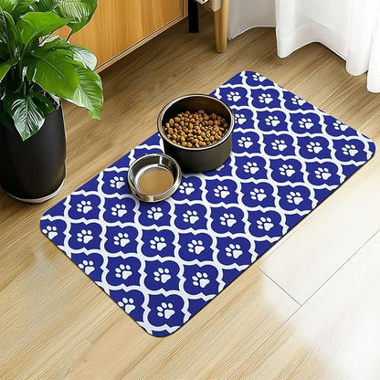 Dog Food Mat 12X20 Inch Pet Feeding Absorbent Mats for Floor Cat Water Bowl Placemats Non-Slip Washable Dog Mat for Food and Water