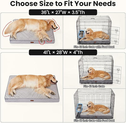OhGeni Memory Foam Orthopedic Waterproof Dog Bed for Large Dogs, Machine-Washable Removable Cover in Easy-Clean Fabric, High Density Foam & Easy-Carry Handle, Suitable for Crate, 41 inch (Gray)