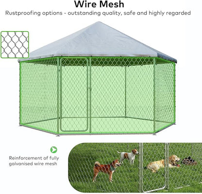 12x12 Outdoor Dog Kennel Outside Heavy Duty Dog Enclosure with Waterproof UV-Resistant Cover & Security Lock (149.6" L x 149.6" W x 95.3" H)