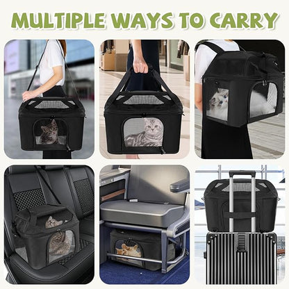 Premium Cat Carrier for Pets Up to 20 Lbs, Cat Travel Bag Soft-Sided Backpack Pet Carriers with Padded Shoulder Strap, Dog Carrier for Small Dogs Puppy Carry Airline Approved, Black