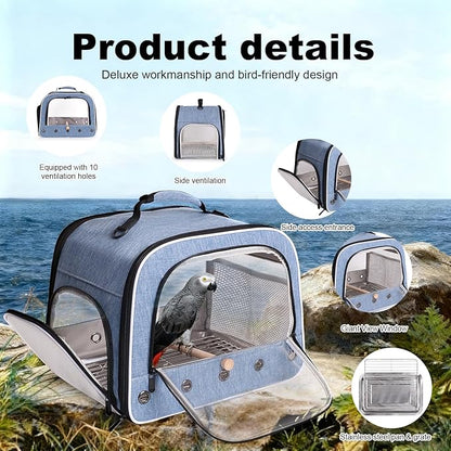 halinfer Bird Travel Carrier Cage for Large Size Parrot, Portable Bag with Metal Tray and Grate to Carry and Transport Medium and Large Birds Like African Grey, Long Tail Cockatiel and Parrot
