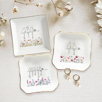 Personalized Pet With Name Jewelry Dish, Custom Cat Floral Ring Dish, Kitty Lover Gift, Unique Cat Lover Presents, Gifts For Kitten Owner Pet Lover, Decorative Trinket Holder for Vanity