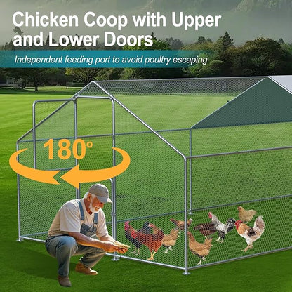 Large Chicken Coop, Chicken Coops for 20 Chickens, Chicken Runs for Yard with Water Poof & UV Resistance Cover, Spire Roof Chicken Coop Run with Double Lockable Doors for Outdoor Backyard