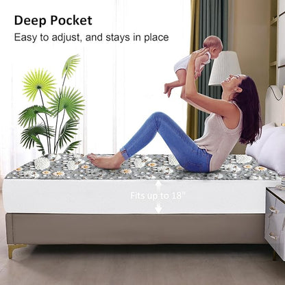 Ohano 5D Stereo Effect Waterproof Mattress Protector Queen, Fitted Sheet Style Breathable Mattress Cover with Deep Pocket Fits Up to 18'', Machine Washable Noiseless Bed Cover (5D Sheep, Queen)