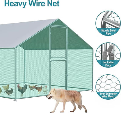 Large Chicken Coop, Chicken Coops for 10 Chickens, Chicken Runs for Yard with Water Poof & UV Resistance Cover, Spire Roof Chicken Coop Run with Double Lockable Doors for Outdoor Backyard