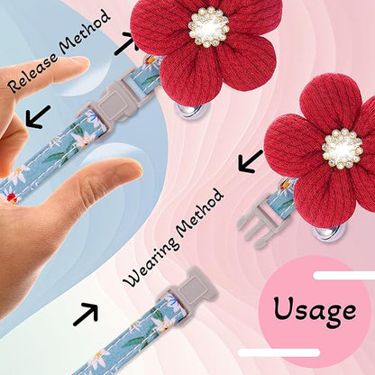 Medium Dog Collar with Flower, Dog Collars for Medium Dogs Collar for Girl Cute Dog Collar with Bell, Adjustable Length