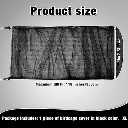 Shappy 2 Pieces Adjustable Bird Cage Seed Catcher Birdcage Cover Nylon Mesh Netting Soft Skirt Guard for Parrot Parakeet Macaw Round Square Cage(118 x 14.6 Inch,Black)