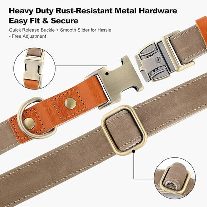 Plutus Pet Genuine Leather & Hemp Dog Collar – Adjustable Heavy Duty Pet Collar with Quick Release Metal Buckle, Soft & Stylish for Puppy and Small, Medium, Large Dogs (Ash Brown, S)