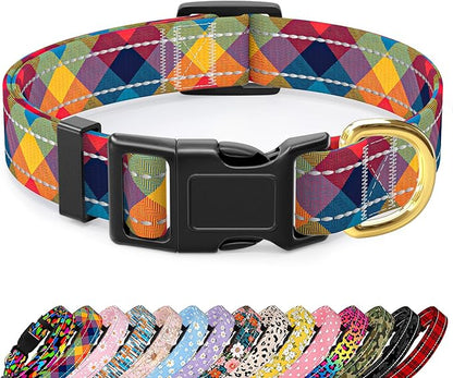 Reflective Dog Collar for Extra Small Dogs, Cute Boho Adjustable Heavy-Duty Nylon Puppy Collar for Boy and Girl Female, Soft Pet Accessories with Quick Release Buckle, Colorful Tartan