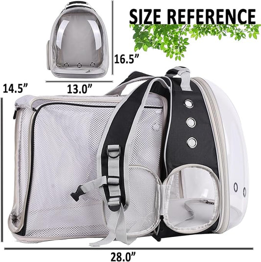 Dual Extension Pet Backpack Carrier for Large Cat and Small Puppy up to 20 Pounds, Clear Space Capsule Astronaut Transparent Bubble Window Pet Vet Travel Visit Bag