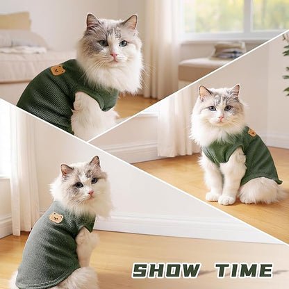Waffle Knit Cat & Dog T Shirt for Small Dogs, Stretchable Puppy Shirt for Sphynx Cats & Small Breeds, Pet Clothes | Breathable Summer/Winter Apparel for Newborn(3PCS Medium)