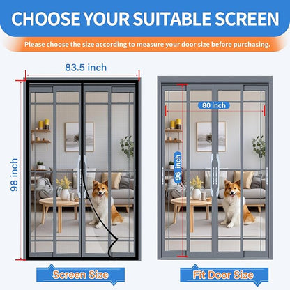 Upgraded PET Mesh Magnetic Screen Door Stronger Than Fiberglass and Polyester,Hands Free,Keep Bugs Out,Pet & Kid Friendly,Suitable for Sliding Doors,Patio and French Doors-80" X 96"