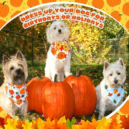 Aliceset 180 Pcs Fall Dog Bandanas Bulk Thanksgiving Bandana for Dog Adjustable Washable Pet Triangle Scarf Cute Kerchief Scarves for Pet Autumn Party Costume Accessories Decorations