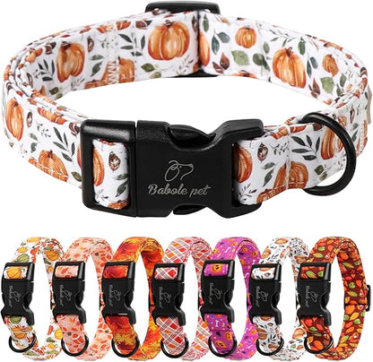 Fall Dog Collar, Cute Orange Pumpkin Pattern Puppy Collar, Soft Comfort Adjustable Holiday Thanksgiving Dog Collars for Small Medium Large Boy&Girl Dogs L