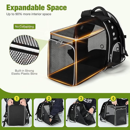 Lekereise Cat Backpack Carrier, Expandable Large Space Cat Bubble Backpack for Kitty Small Dog up to 18lbs, Transparent Pet Carrier for Travel, Hiking, Walking & Outdoor, Black