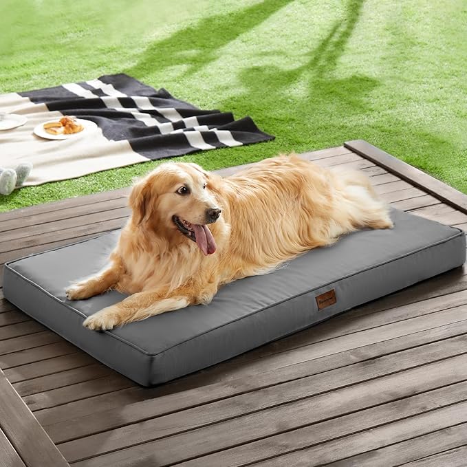 BFPETHOME Outdoor Dog Bed for Large Dogs, Waterproof, Orthopedic with Removable Washable Cover, Egg Crate Foam Mat. (42 x 30in, Dark Grey)