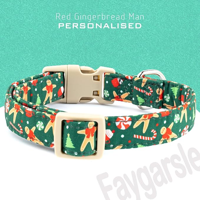 Faygarsle Christmas Dog Collar, Green Gingerbread Pattern, Plastic Buckle with Metal D-Ring, Holiday Pet Accessory, for Small Medium Large Dogs M