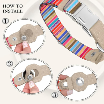AirTag Dog Collar for Small Medium Large Breed - Adjustable Cute Pattern Dog Collar with Airtag Holder - Soft Leather Tracker GPS Apple Air Tag Pet Collars (Medium, 14"-18" Neck Fit, Serape)