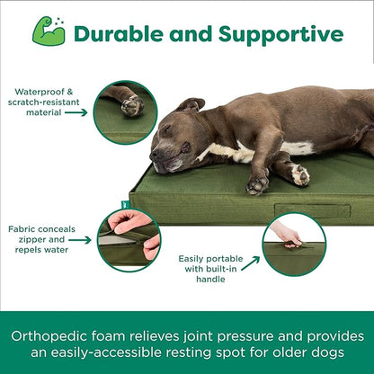 FurHaven Cooling Dog Bed – Medium Foam Mattress for Joint Pain Relief, Waterproof Liner, Removable Washable Cover, Durable for Outdoor Use, Deluxe Grid Indoor/Outdoor Bed – Green, Medium