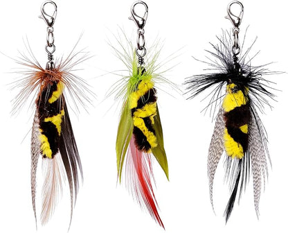 JXFUKAL Cat Feather Toy Refills, 3Pcs Simulation Mini Insects Cat Lures Wand Attachment Replacement for Kitty Kitten Indoor Accessories