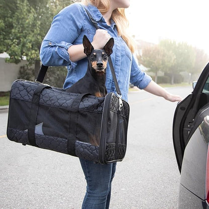 Sherpa Pet Carrier Airline Approved with Spring Wire Frame - Cat & Dog Carrier for In-Cabin Travel, Mesh Ventilation, Locking Zippers - Black Lattice, Large