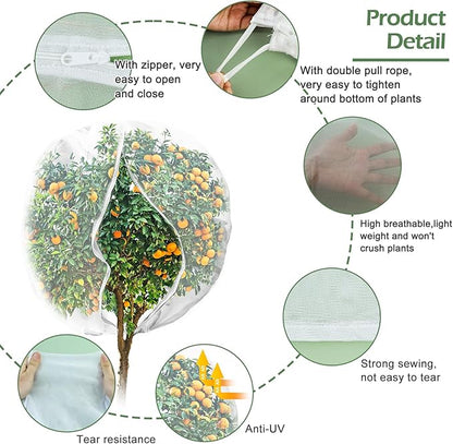 2 Pack 6 x 6.6 ft Large Fruits Tree Netting, Garden Mesh Insect Tree Cover with Zipper Drawstring Bird Barrier Net Plant Bags Blueberry Bushes Protection Cover for Prevent Animals Deer Squirrel Bug