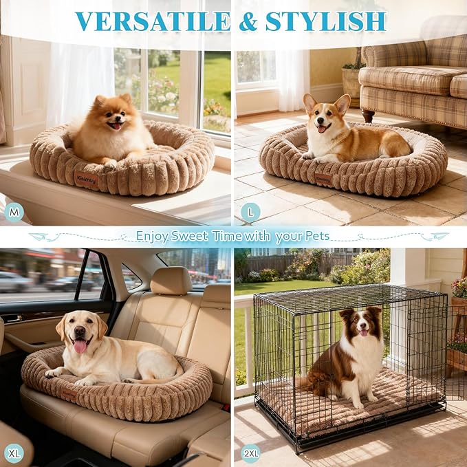 Orthopedic Dog Bed for Small Medium Dogs & Cats - Soft Furry Puppy Bed with Removable Washable Cover & Anti-Slip Bottom, Calming Rectangle Cat & Puppy Bed for Indoor Pets, 25x21x4inches, Brown