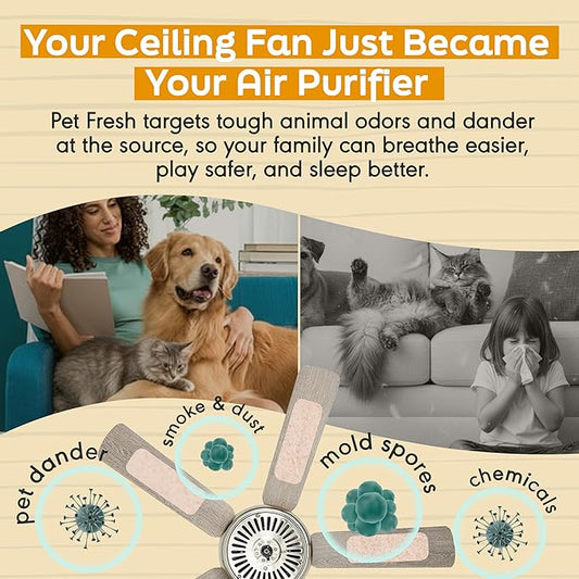 Barnakl Pet Fresh Ceiling Fan Filters for Blades, Zeolite Air Filters, Ceiling Fan Air Purifier Pads, Odorless Pet Odor Eliminator for Home, Fan Filters for Dust, Dander & Odors – 5 Pack