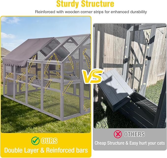 Aivituvin Extra Large Catio Outdoor Cat Enclosure Window Design for 10-20 Cats, 74"H Walk-In Patio Cat House with 4 Access Doors, Waterproof Roof, Spacious Kitty Cage for Multiple Indoor Outdoor Cats