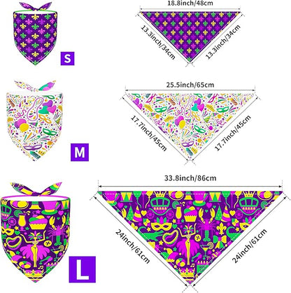 PET SHOW 50 Pack Mardi Gras Dog Bandanas Bulk for Small Medium Dogs Puppys Washable Adjustable Pet Scarf Triangle Bibs for Dogs Cats Green Yellow Purple Decorative Grooming Accessories