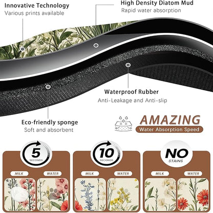 Vintage Flower Botanical Garden Dog Cat Food Mat,Absorbent Pet Feeding Mat for Food and Water,Non-Slip Dog Bowl Mats Floor Protector 16"x24"