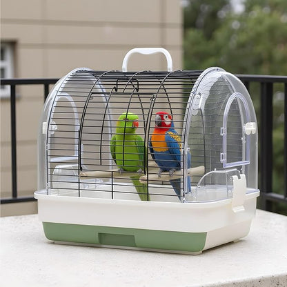 Travel Bird Cage Carrier, Portable Travel Parrot Cage with 2 Perches, 2 Food Bowls and Tray, Metal Parakeet Cages for Small to Medium Sized Birds Cockatiels Lovebirds Canaries Budgies