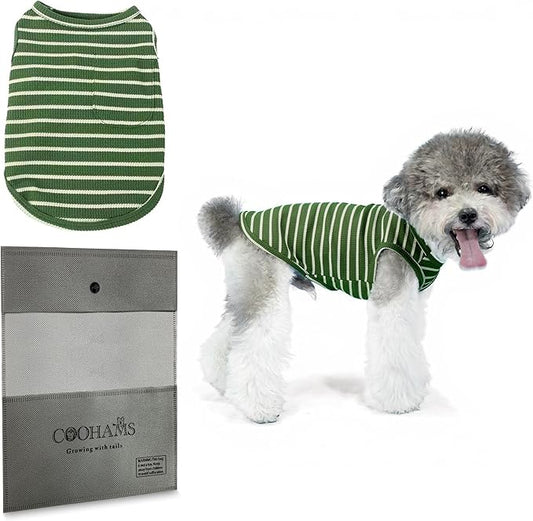 Dog Clothes, Stripe Dogs Shirts for Small & Medium Breeds, Pet Tank Top, Breathable Waffle Fabric Puppy Outfit, Shirt for Chihuahua, Yorkie, Dachshund, Corgi (Green, Medium)