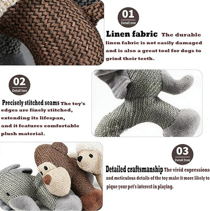Linen Safari Companions, Squeaky Dog Chew Animals, with Durable Linen Material, Durable and Resistant to Chewing, for Relieve Dog's Boredom (Mix)