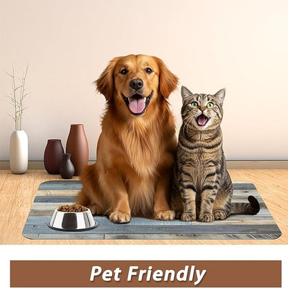 Vintage Barn Wooden Dog Cat Food Mat,Rustic Wood GrainAbsorbent Pet Feeding Mat for Food and Water,Non-Slip Dog Bowl Mats Floor Protector 16"x24"