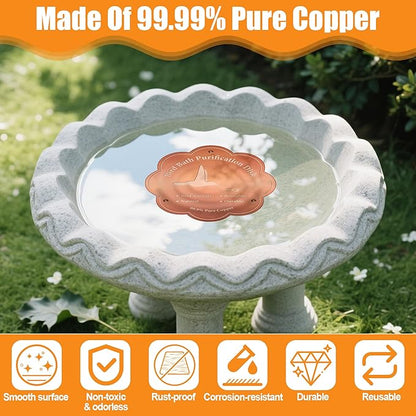1P 4inches Bird Bath Purification Disk, 99.99% Pure Copper Bird Bath Disc Safe Birdbath Cleaner Disks for Outdoor All-Season Use 0.6mm Birdbaths Copper Disk with 3 Point Support