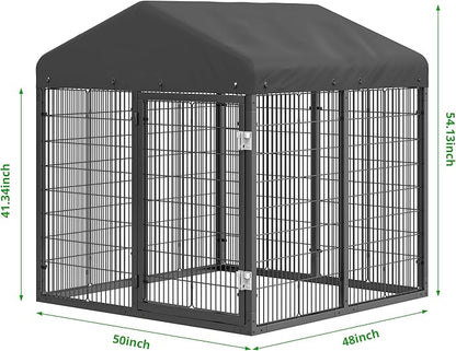Large Outdoor Dog Enclosure,Heavy Duty Dog Cage with Roof,Galvanized Steel Dog Kennel Fence with Double Safety Locks(4.2'L x 4'W x 4.5'H)