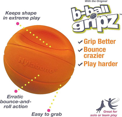 Nylabone Power Play Gripz Felt Basketball Rubber Fetch Toy, Squeaky Ball for Dogs, Medium (1 Count) (Pack of 2)
