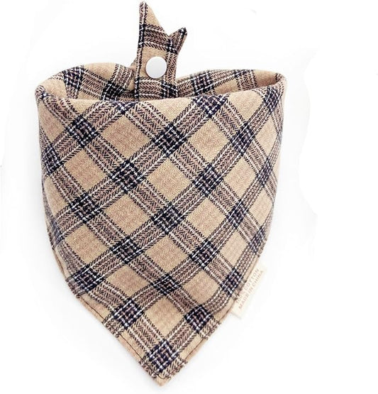 Dog Bandana(Warm Beige Black Plaid S)