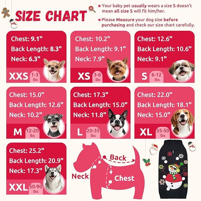 Christmas Dog Sweaters Xmas Pet Outfit Clothes Cute Black Snowman Costume Puppy Cat Knitted Jumpers (XXS,Black Snowman)